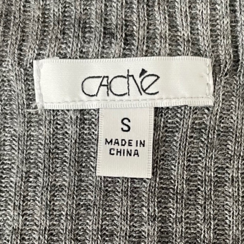 Vintage Cache Draped Open Front Cardigan Sweater Gray Wool Blend Sequin Trim S - Picture 8 of 9